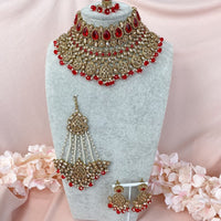 Tahia Bridal Double necklace set - Red - SOKORA JEWELSTahia Bridal Double necklace set - Red