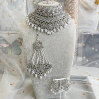 Tahia Bridal Double necklace set - Silver - SOKORA JEWELSTahia Bridal Double necklace set - Silver