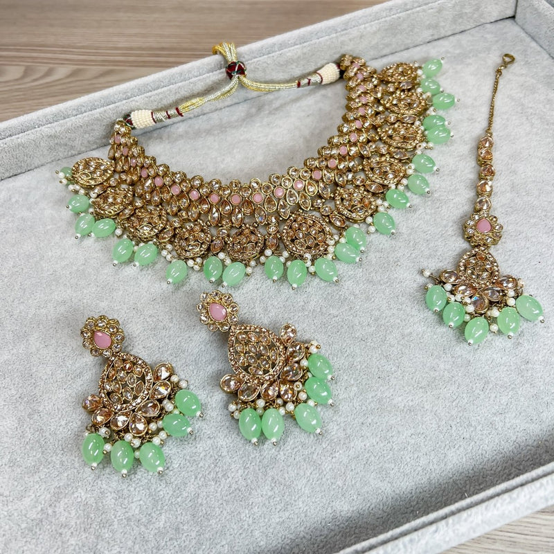 Tahia Small Necklace Set - Mint/Pink - SOKORA JEWELSTahia Small Necklace Set - Mint/Pink