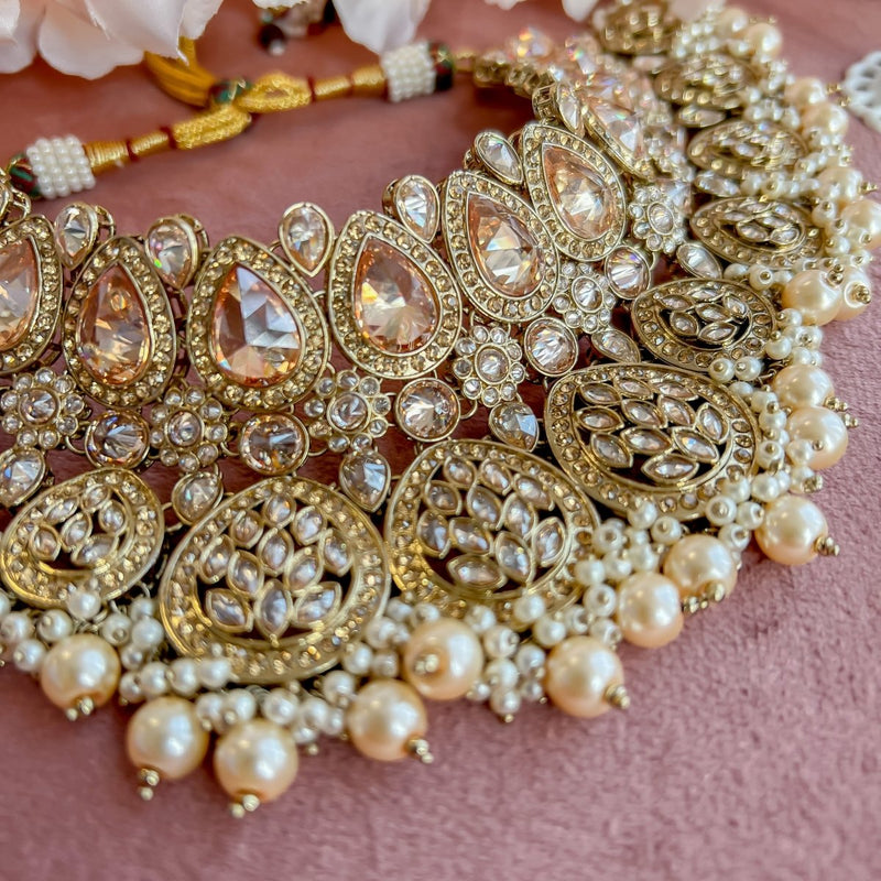 Tamannaah Bridal necklace set - Champagne - SOKORA JEWELSTamannaah Bridal necklace set - Champagne