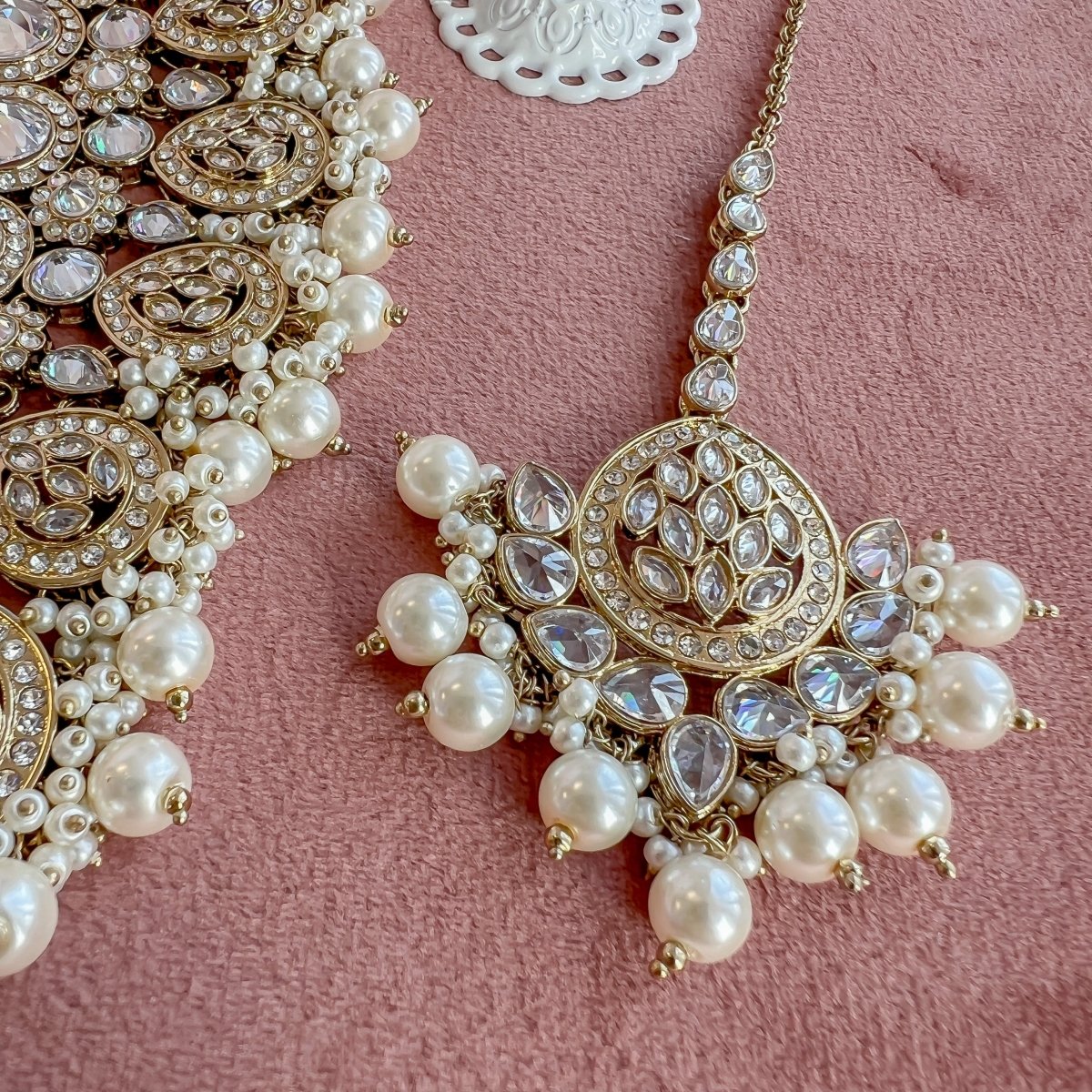 Tamannaah Bridal necklace set - Clear Crystal - SOKORA JEWELSTamannaah Bridal necklace set - Clear Crystal