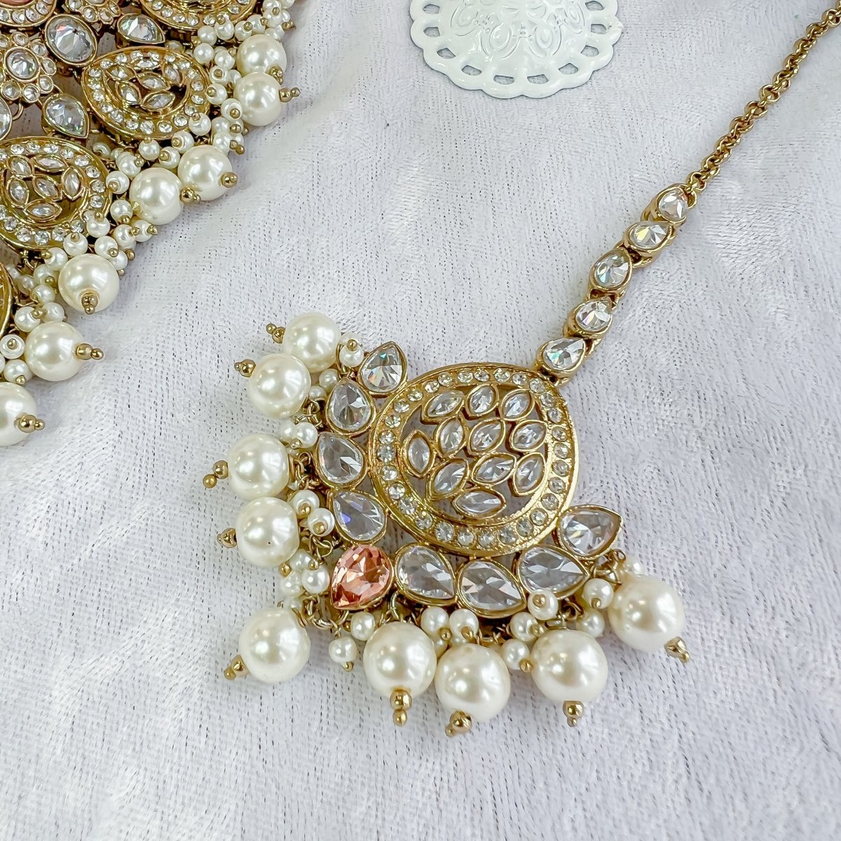Tamannaah Bridal necklace set - Peach - SOKORA JEWELSTamannaah Bridal necklace set - Peach