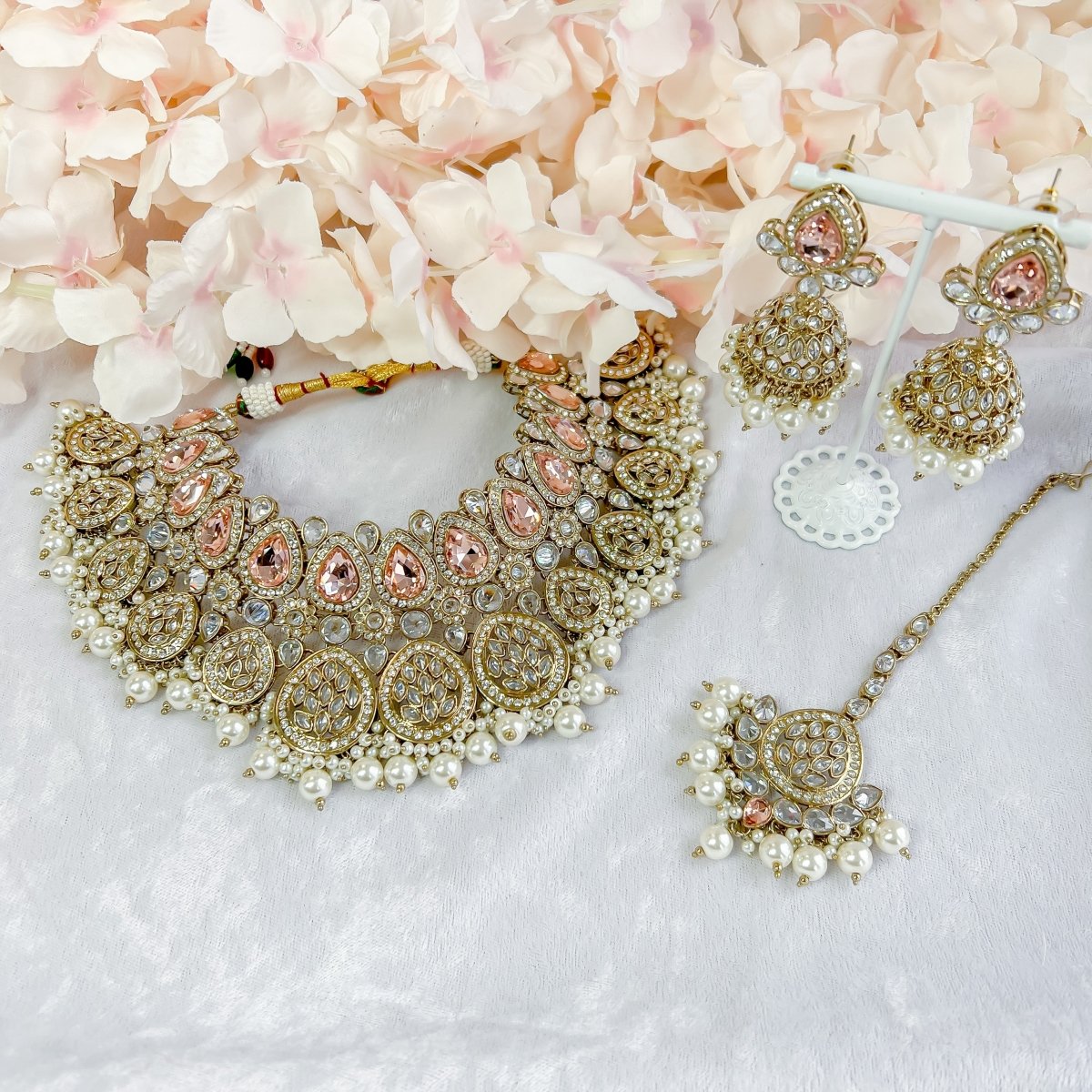Tamannaah Bridal necklace set - Peach - SOKORA JEWELSTamannaah Bridal necklace set - Peach