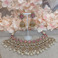 Tamannaah Bridal necklace set - Pink - SOKORA JEWELSTamannaah Bridal necklace set - Pink