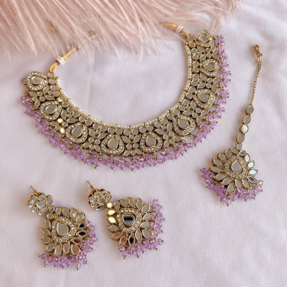 Tania Mirrored Necklace set - Lilac - SOKORA JEWELSTania Mirrored Necklace set - LilacNECKLACE SETS