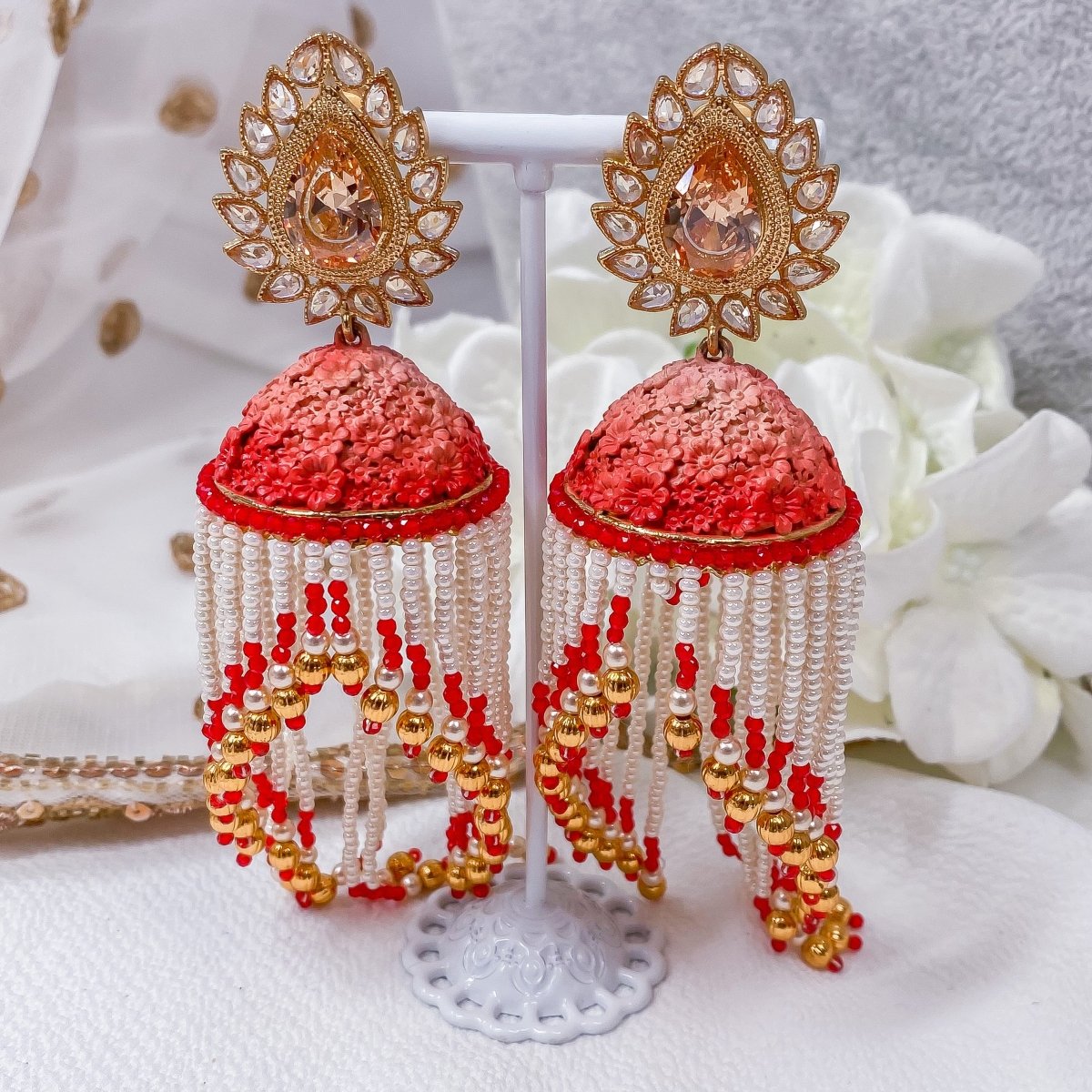 Bollywood Oxidized Gold Plated Party Wear Stone Earrings Light Weight Red  Beaded Jhumka Jhumki Earrings Jewelry Women - Etsy