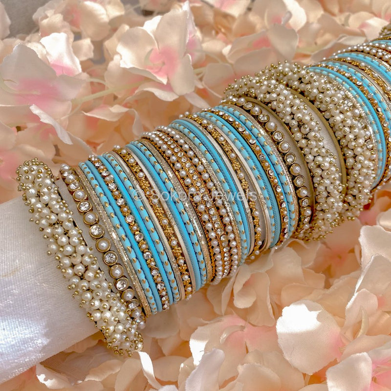 Thanjina Light Blue Bangle stack - SOKORA JEWELSThanjina Light Blue Bangle stackBANGLES