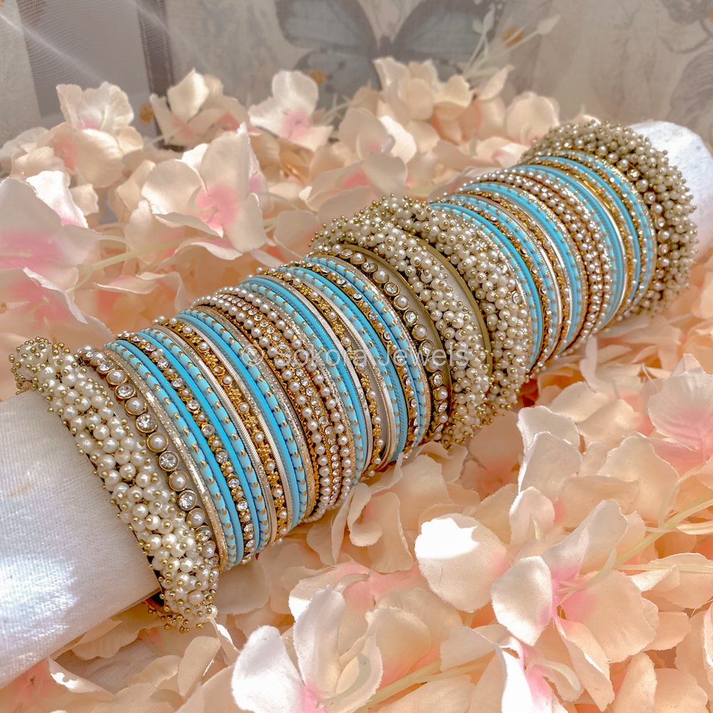 Thanjina Light Blue Bangle stack - SOKORA JEWELSThanjina Light Blue Bangle stackBANGLES