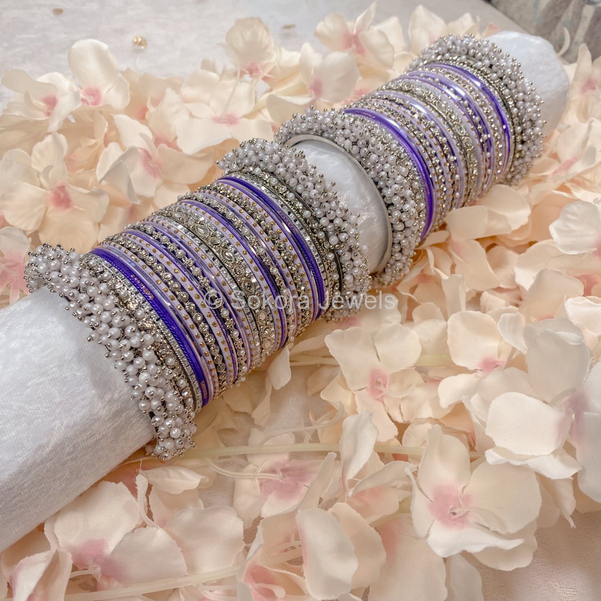 Thanjina Silver and Purple Bangle stack - SOKORA JEWELSThanjina Silver and Purple Bangle stackBANGLES