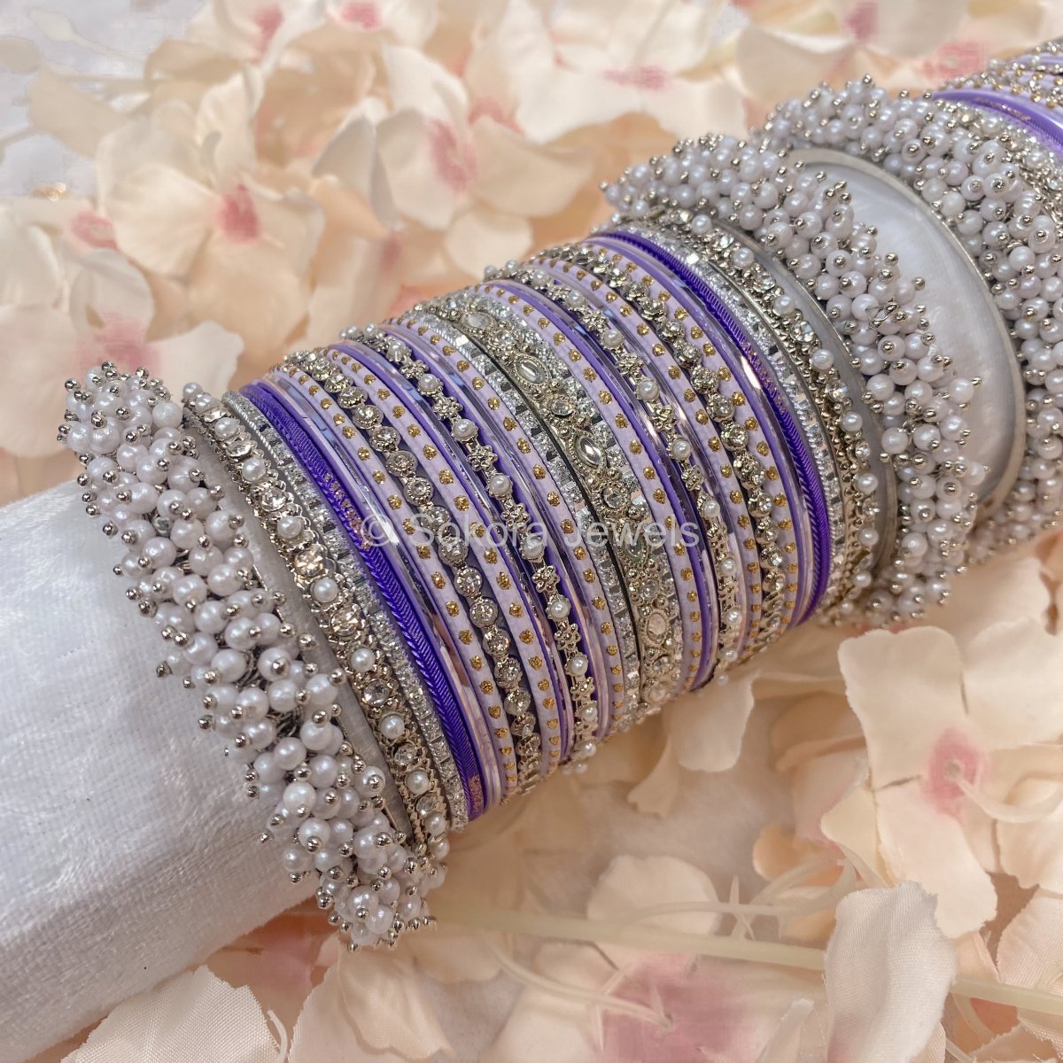 Thanjina Silver and Purple Bangle stack - SOKORA JEWELSThanjina Silver and Purple Bangle stackBANGLES