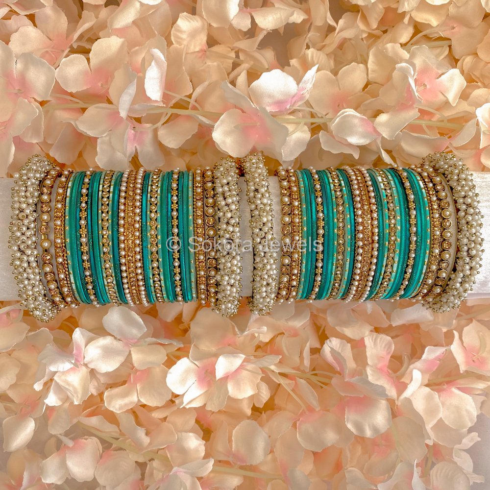 Thanjina Teal Bangle stack – SOKORA JEWELS