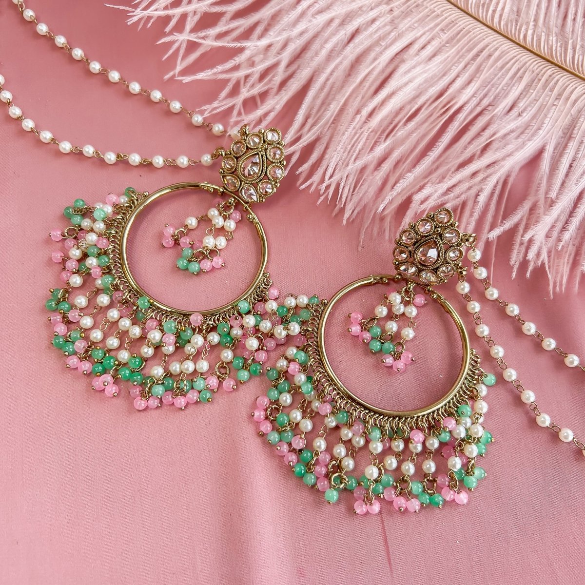 Uma Bali Earrings with Pearl chains - Pastels - SOKORA JEWELSUma Bali Earrings with Pearl chains - PastelsEARRINGS