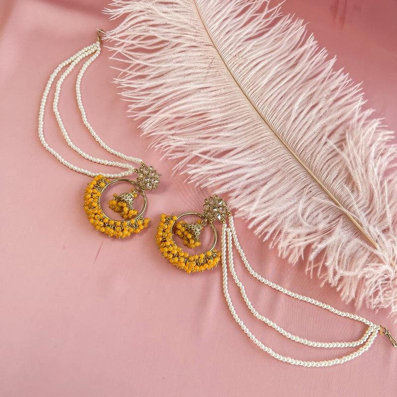 Uma Bali Earrings with Pearl chains - Yellow - SOKORA JEWELSUma Bali Earrings with Pearl chains - YellowEARRINGS