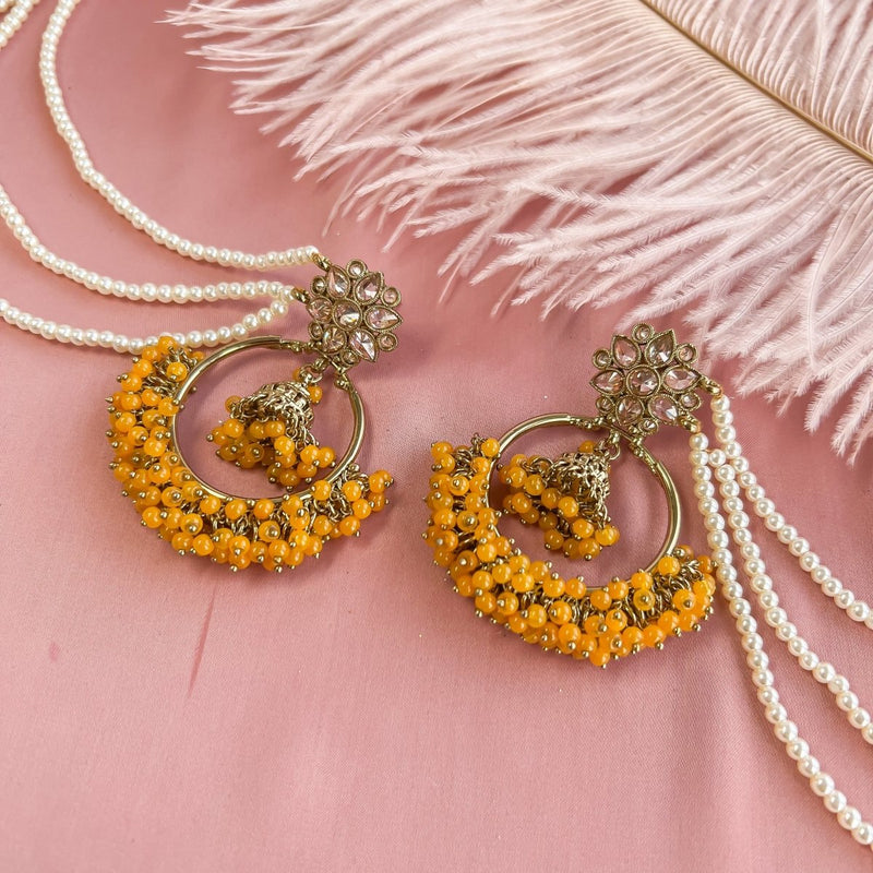 Uma Bali Earrings with Pearl chains - Yellow - SOKORA JEWELSUma Bali Earrings with Pearl chains - YellowEARRINGS