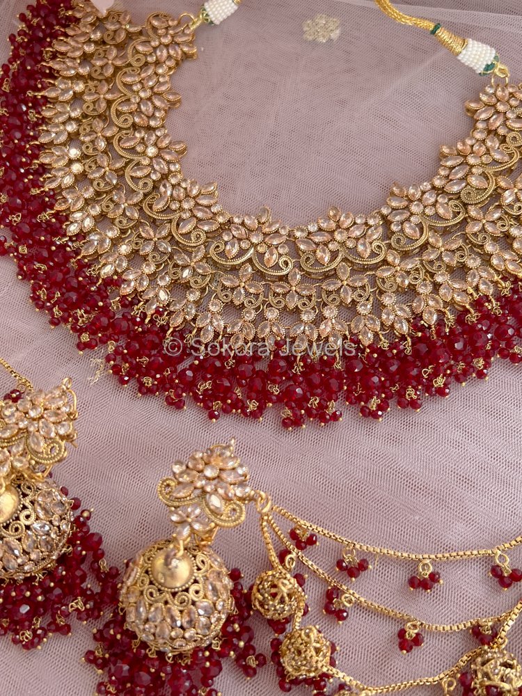 Uzma Bridal set - Maroon - SOKORA JEWELSUzma Bridal set - Marooncustom