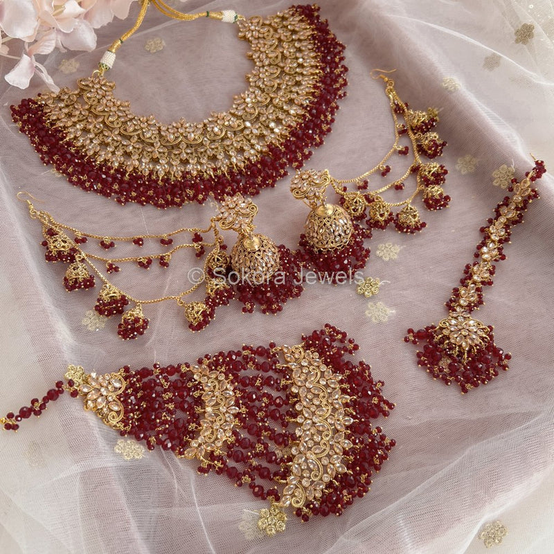 Uzma Bridal set - Maroon - SOKORA JEWELSUzma Bridal set - Marooncustom