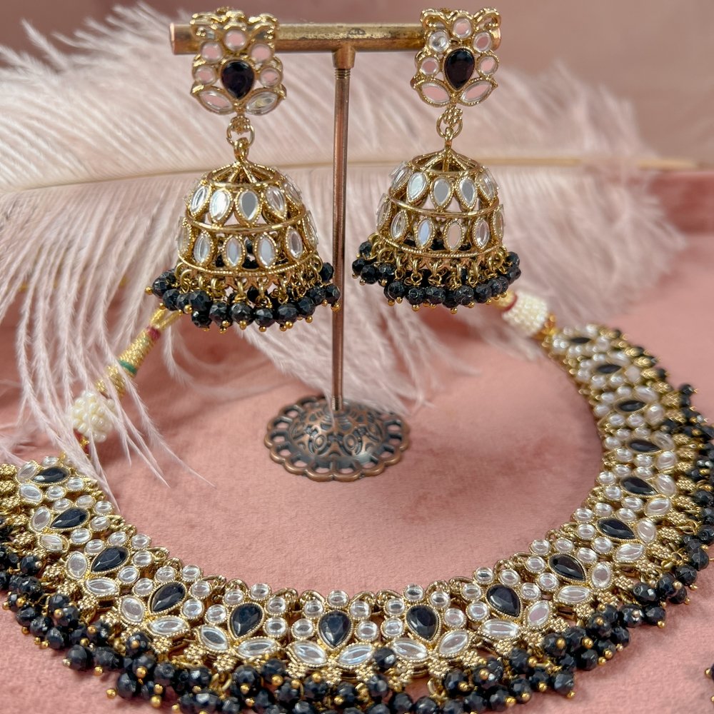 Vaali Mirrored Necklace set - Black - SOKORA JEWELSVaali Mirrored Necklace set - BlackNECKLACE SETS