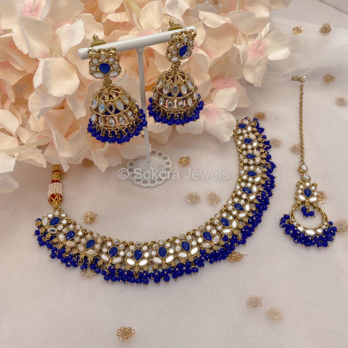 Vaali Mirrored Necklace set - Blue - SOKORA JEWELSVaali Mirrored Necklace set - BlueNECKLACE SETS