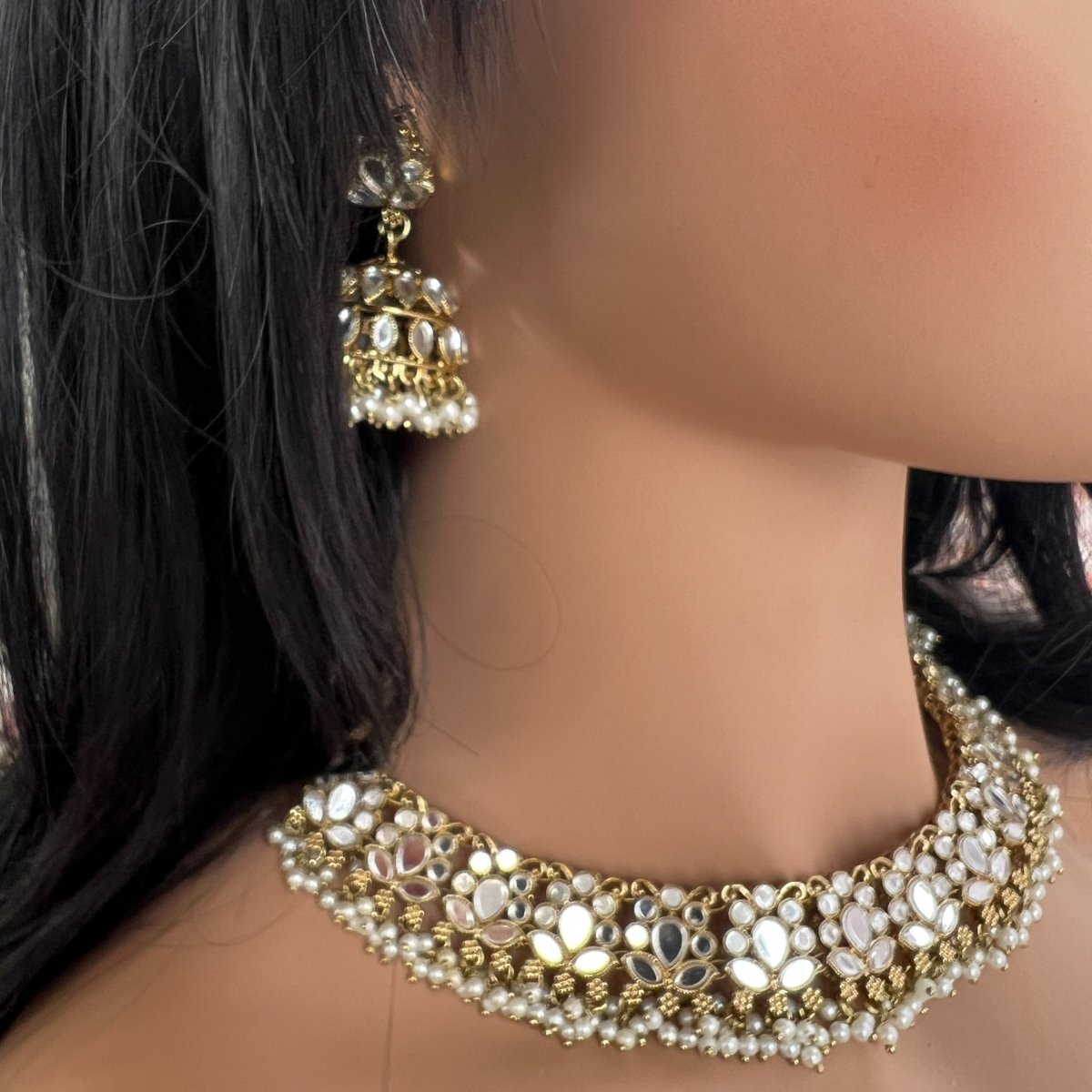 Vaali Mirrored Necklace set - Pearl - SOKORA JEWELSVaali Mirrored Necklace set - PearlNECKLACE SETS