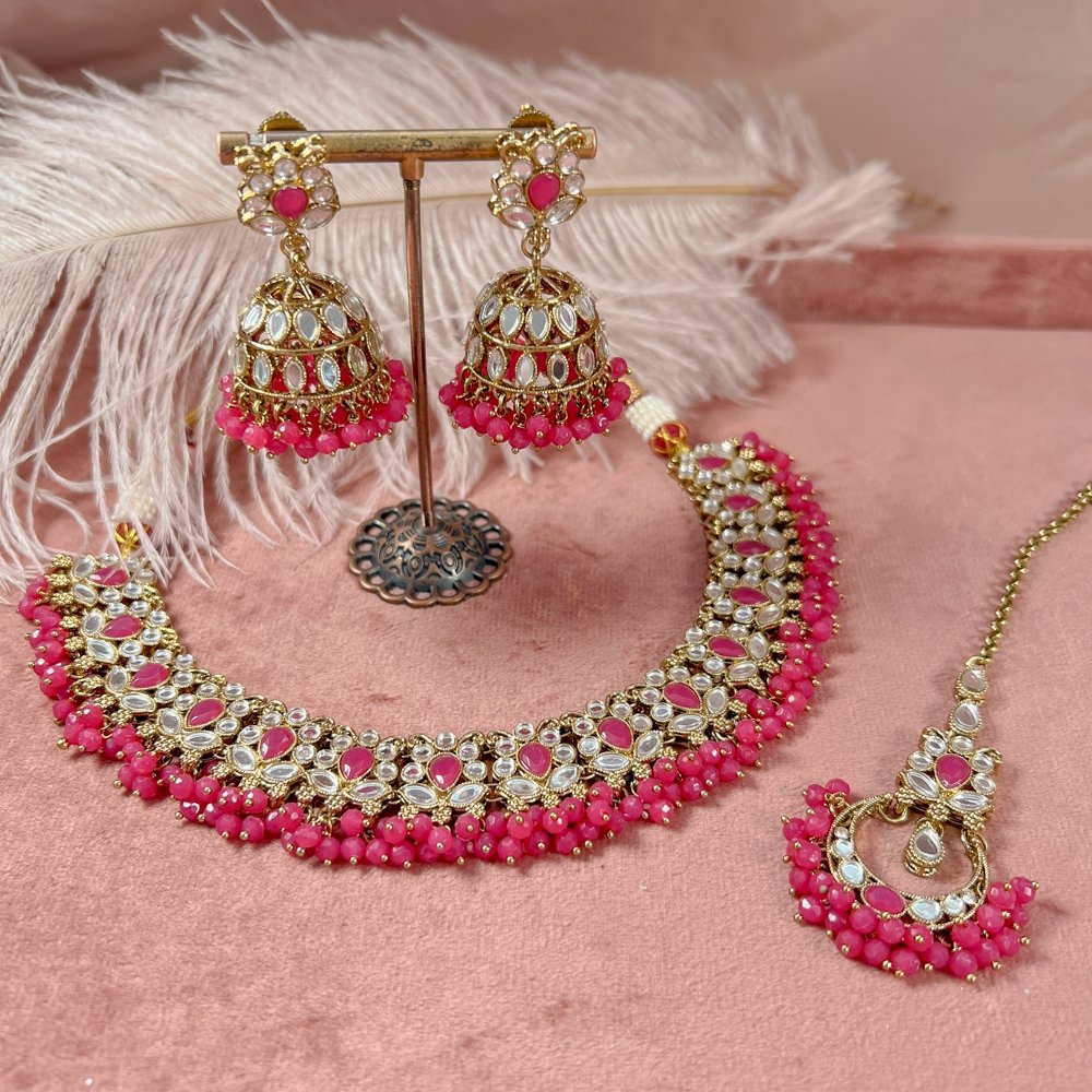 Vaali Mirrored Necklace set - Pink - SOKORA JEWELSVaali Mirrored Necklace set - PinkNECKLACE SETS