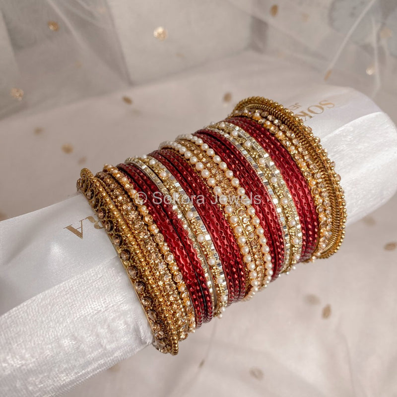 Vibrant Block Bangle Set - Maroon - SOKORA JEWELSVibrant Block Bangle Set - MaroonBANGLES