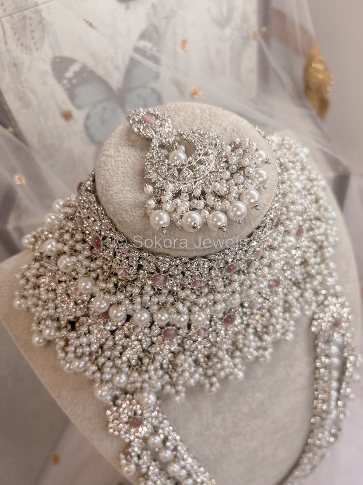 Yasmeen Bridal Necklace set - Dusty Pink - SOKORA JEWELSYasmeen Bridal Necklace set - Dusty Pink