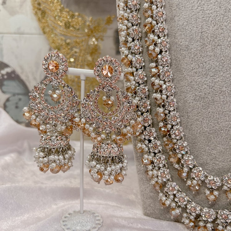 Yasmeen Bridal Necklace set - Peach - SOKORA JEWELSYasmeen Bridal Necklace set - Peach