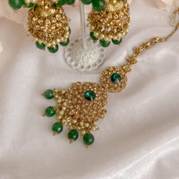 Yasmeen Earrings and Tikka - Green - SOKORA JEWELSYasmeen Earrings and Tikka - Green