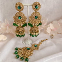 Yasmeen Earrings and Tikka - Green - SOKORA JEWELSYasmeen Earrings and Tikka - Green