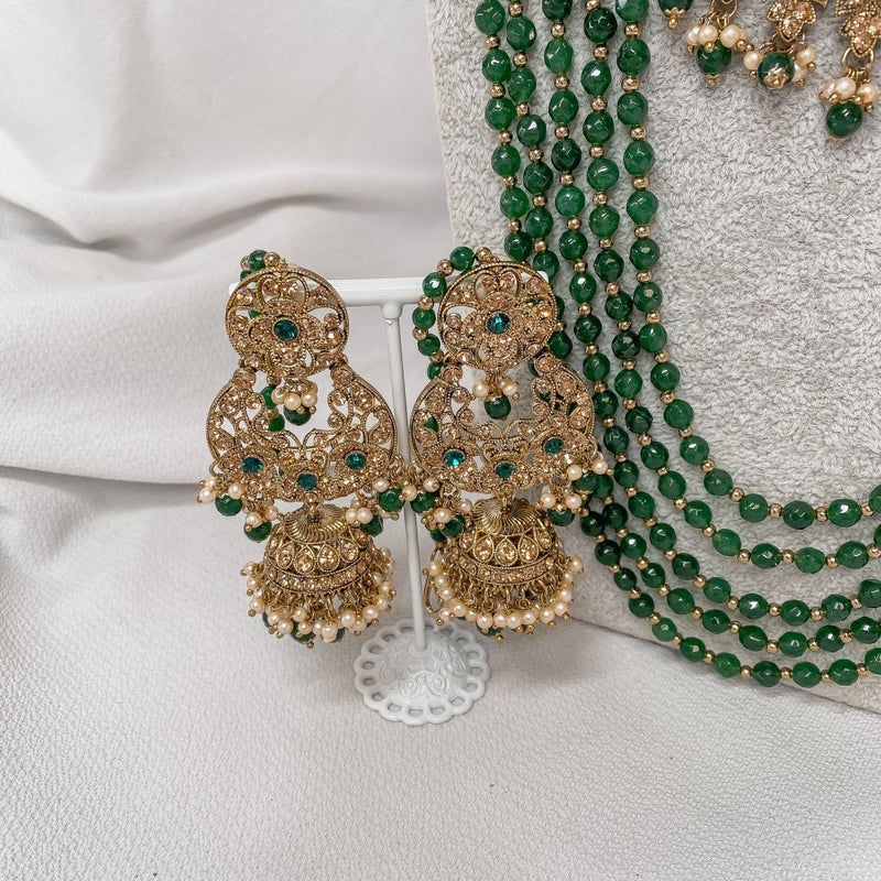 Yusra Bridal Double Necklace set - Green - SOKORA JEWELSYusra Bridal Double Necklace set - Green