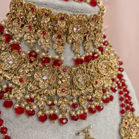 Yusra Bridal Double Necklace set - Maroon/Pink - SOKORA JEWELSYusra Bridal Double Necklace set - Maroon/Pink