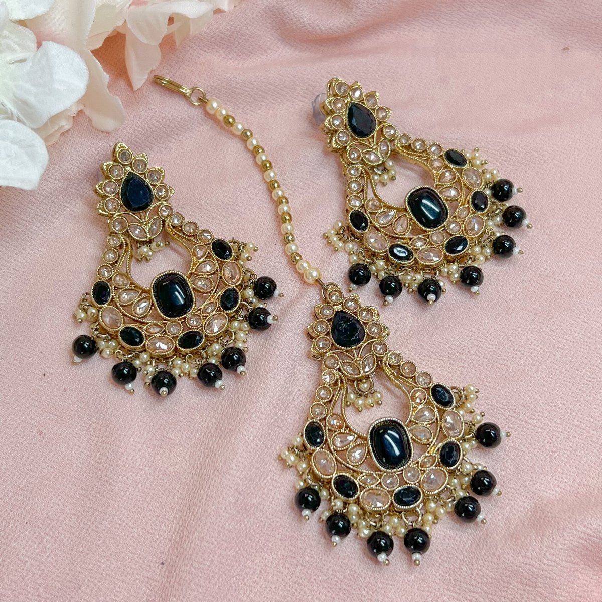 Zara Earrings and Tikka sets - Black - SOKORA JEWELSZara Earrings and Tikka sets - Black