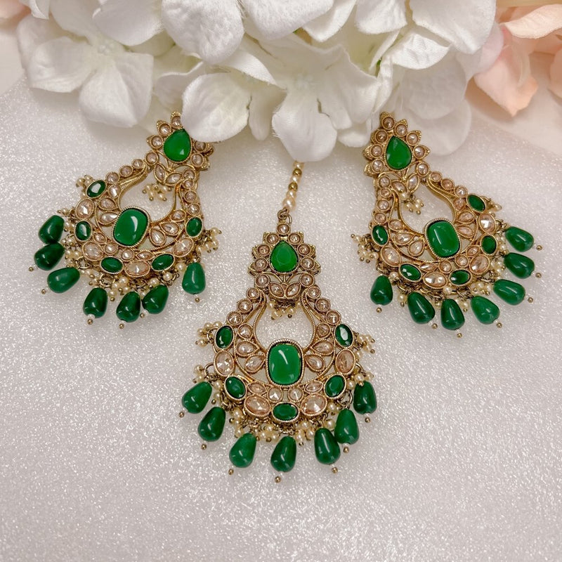 Zara Earrings and Tikka sets - Green - SOKORA JEWELSZara Earrings and Tikka sets - Green