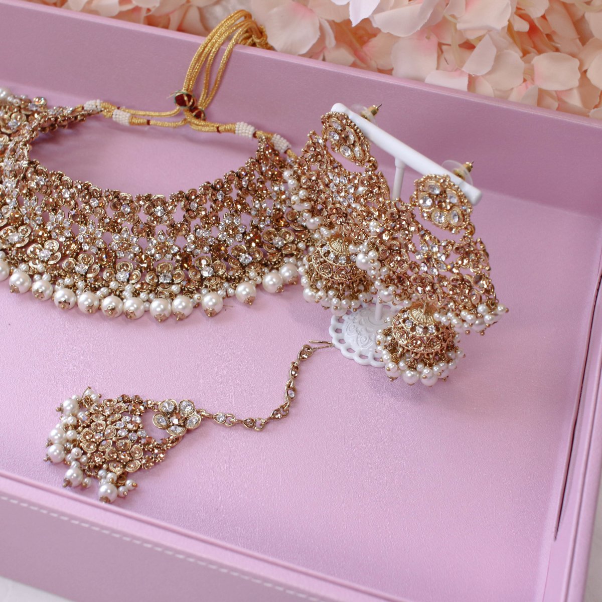 Ziba Bridal Necklace set - Gold/Clear - SOKORA JEWELSZiba Bridal Necklace set - Gold/Clear