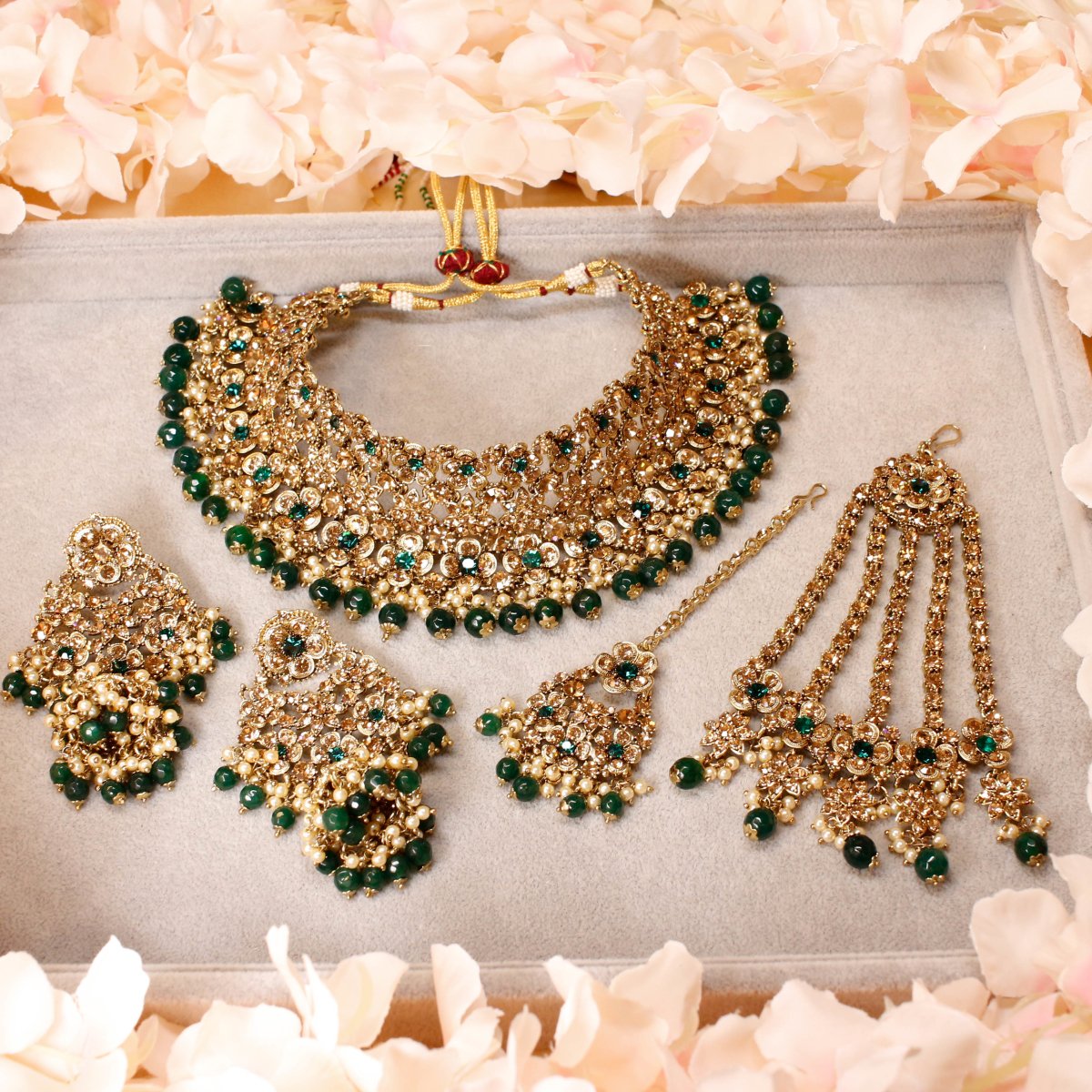 Buy Gold Bridal Jewelry Set with Pearl Crystal Earrings Back Necklace  Bracelet Set| Adorn A Bride - Wholesale